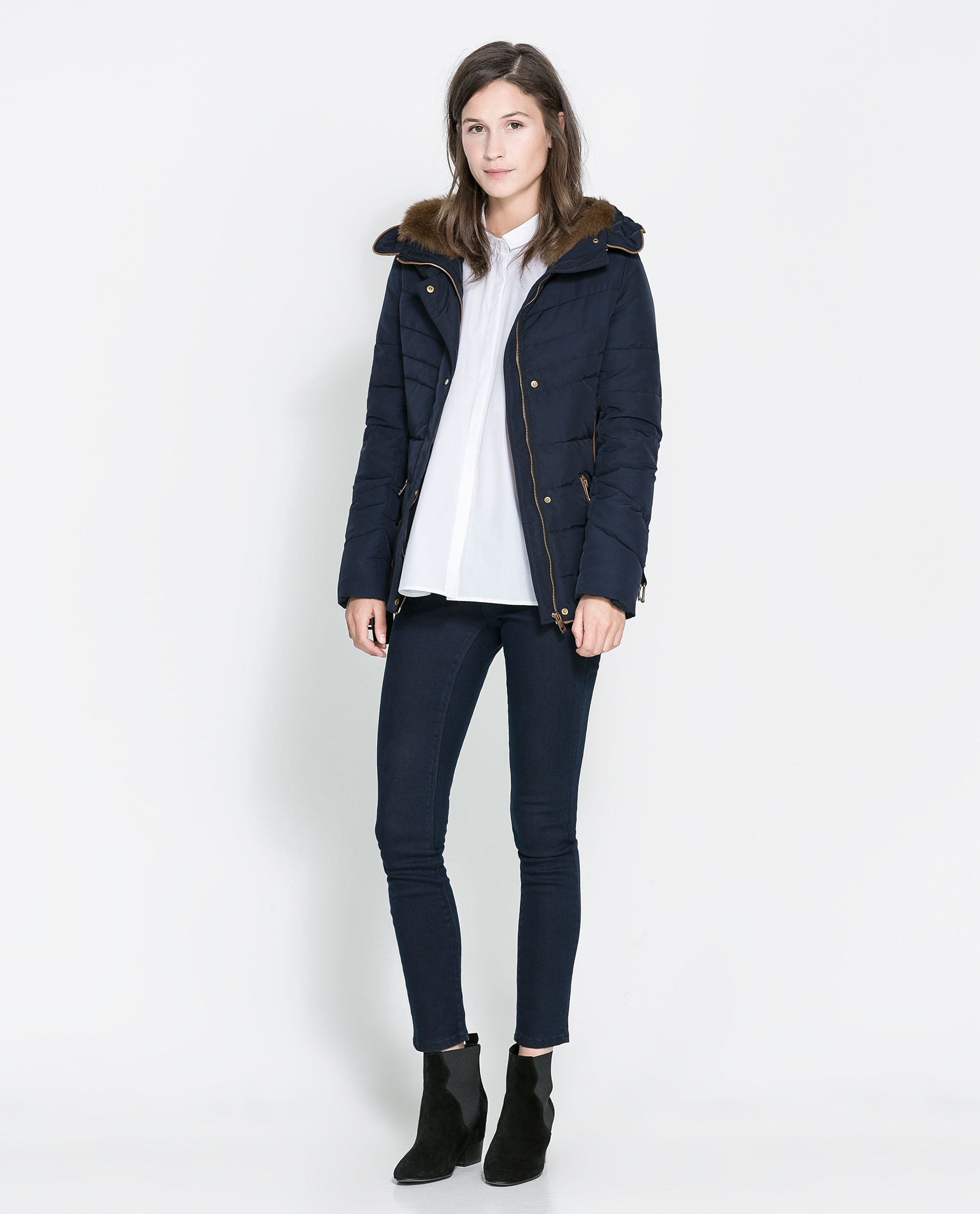 Zara Short Quilted Jacket with Hood in Blue | Lyst