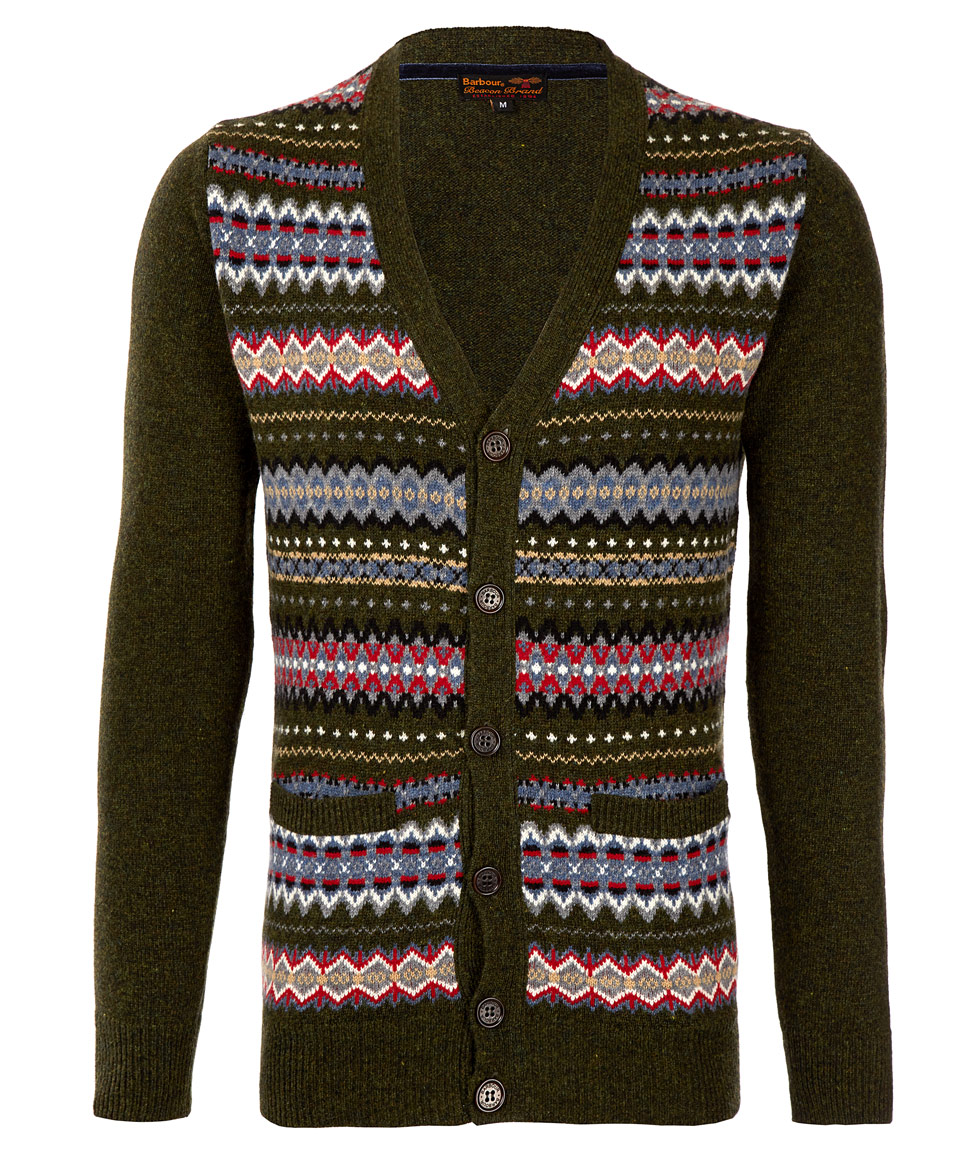 Barbour Olive Mildon Fair Isle Wool Cardigan in Green for Men Lyst