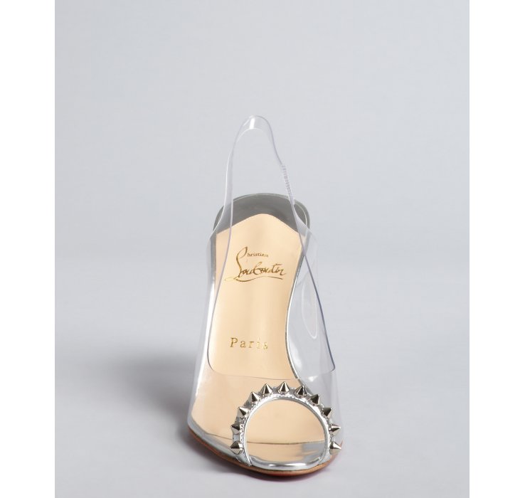 Christian louboutin Silver and Clear Pvc Spike Detailed Sling-back ... Christian louboutin Silver and Clear Pvc Spike Detailed Sling-back ...