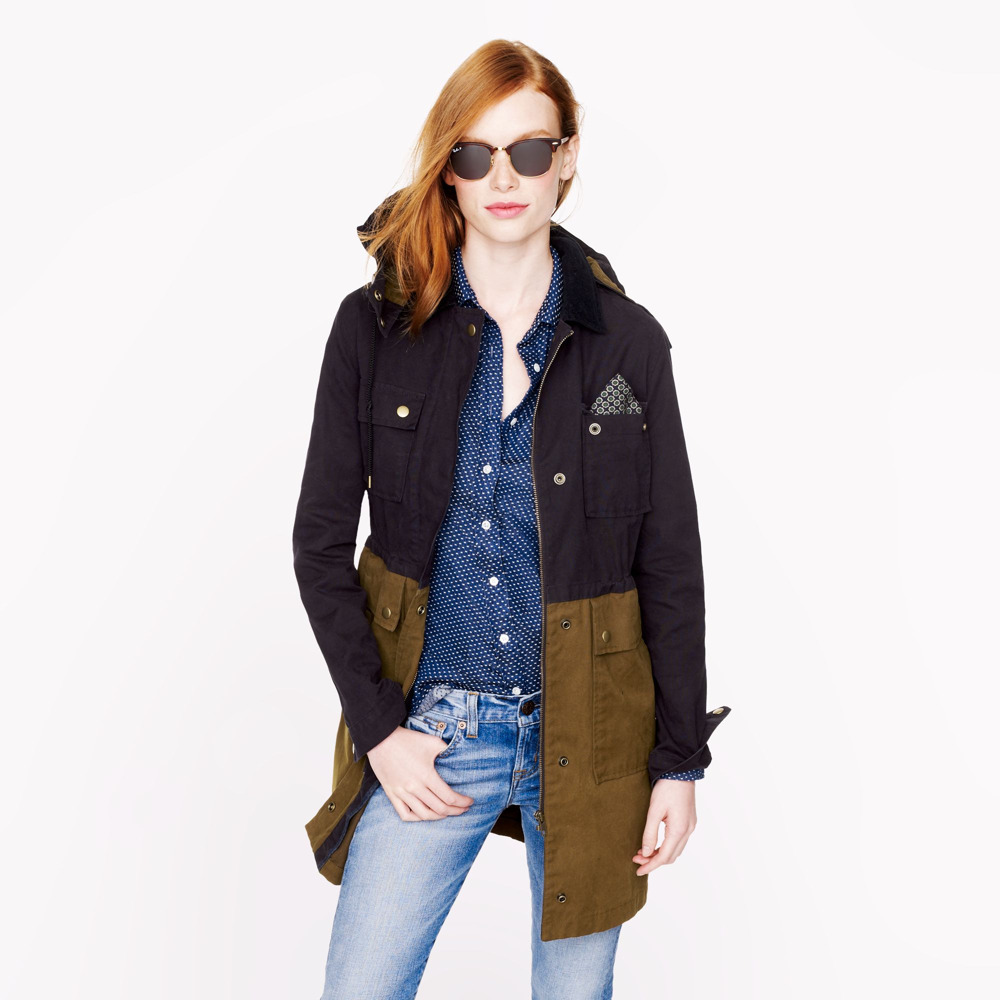 J.crew Petite Long Colorblock Field Jacket in Brown Lyst