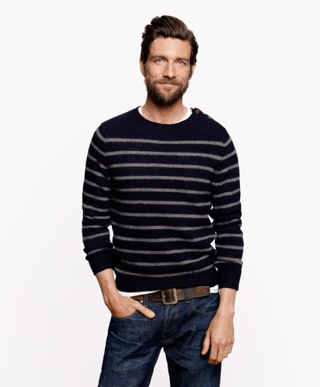 J.crew Wallace Barnes Buttoned Sweater in Stripe in Blue for Men (navy ...