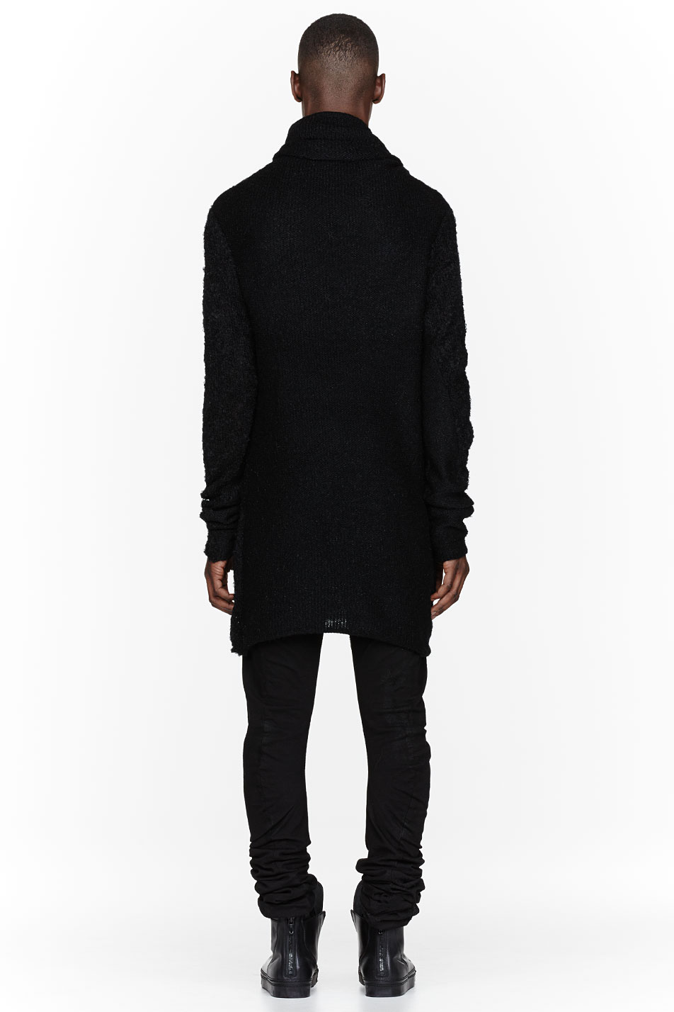 Julius Cotton Black Slub Tailored Cowl Neck Sweater for Men - Lyst