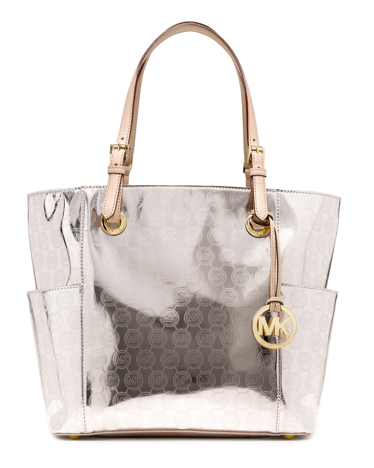 michael michael kors jet set mirror metallic eastwest signature tote in metallic lyst michael michael kors jet set mirror metallic eastwest signature tote in metallic lyst