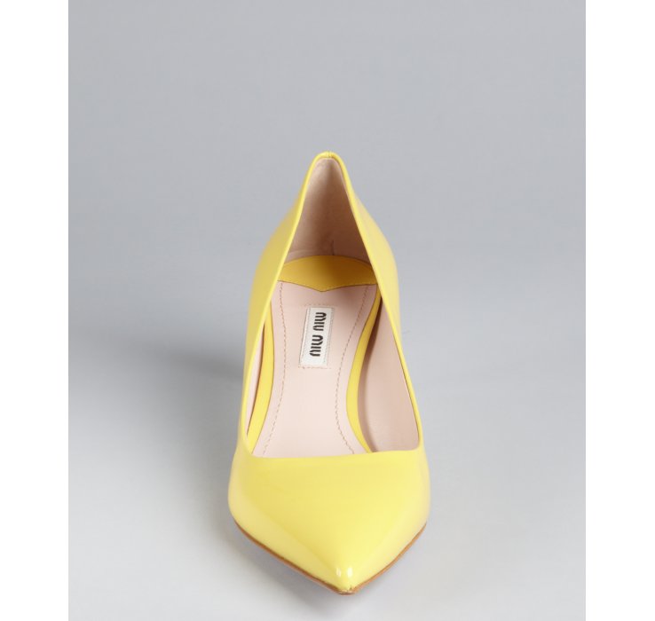 Lyst Miu Miu Yellow Patent Leather Glittered Sole Kitten Heel Pumps