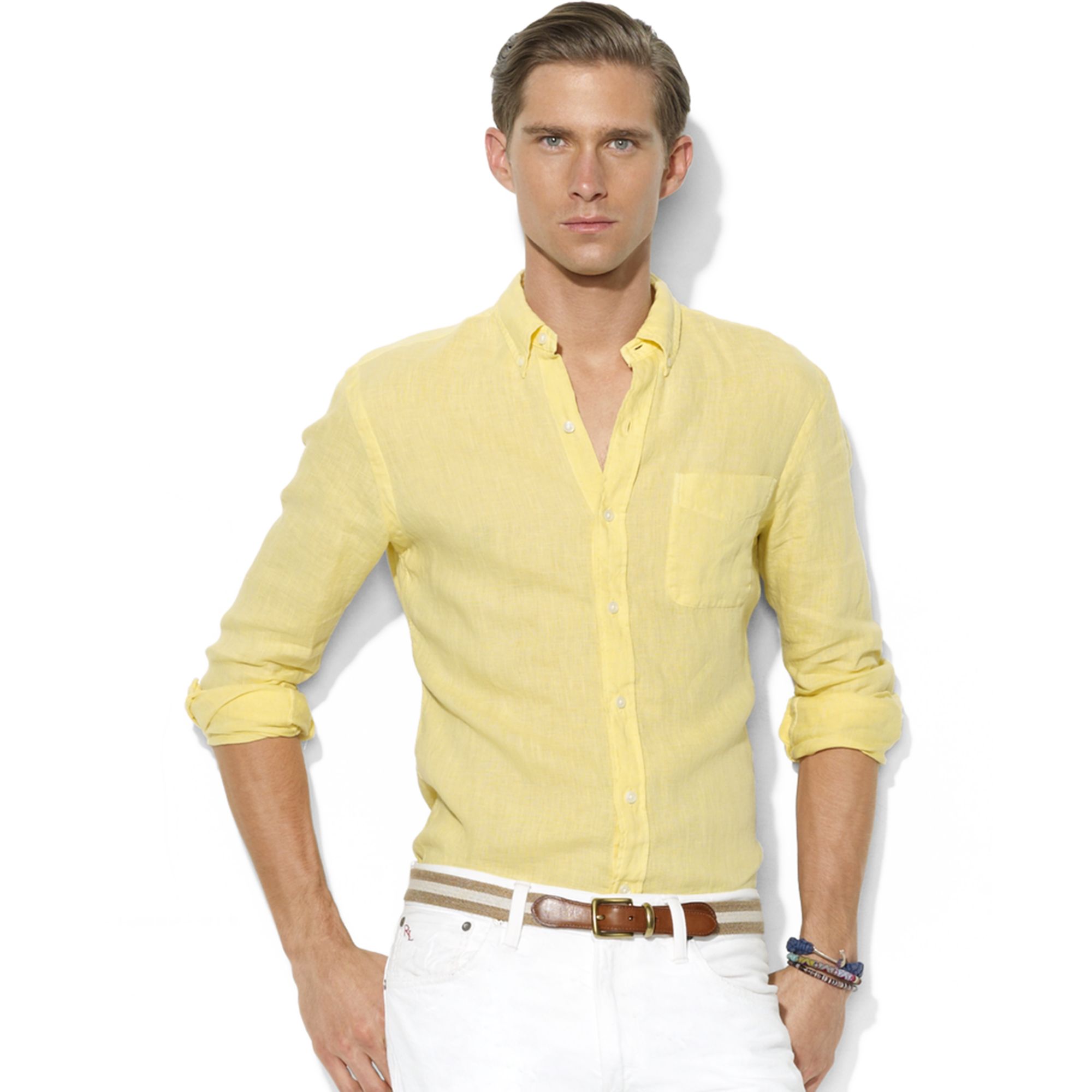 ralph lauren yellow button down shirt