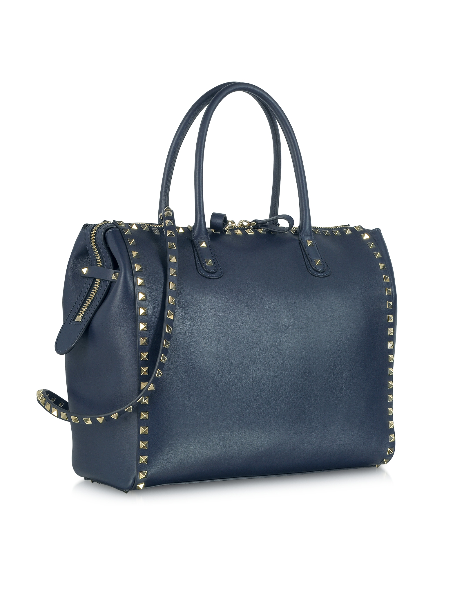 Valentino Rockstud Large Navy Blue Leather Satchel Bag - Lyst