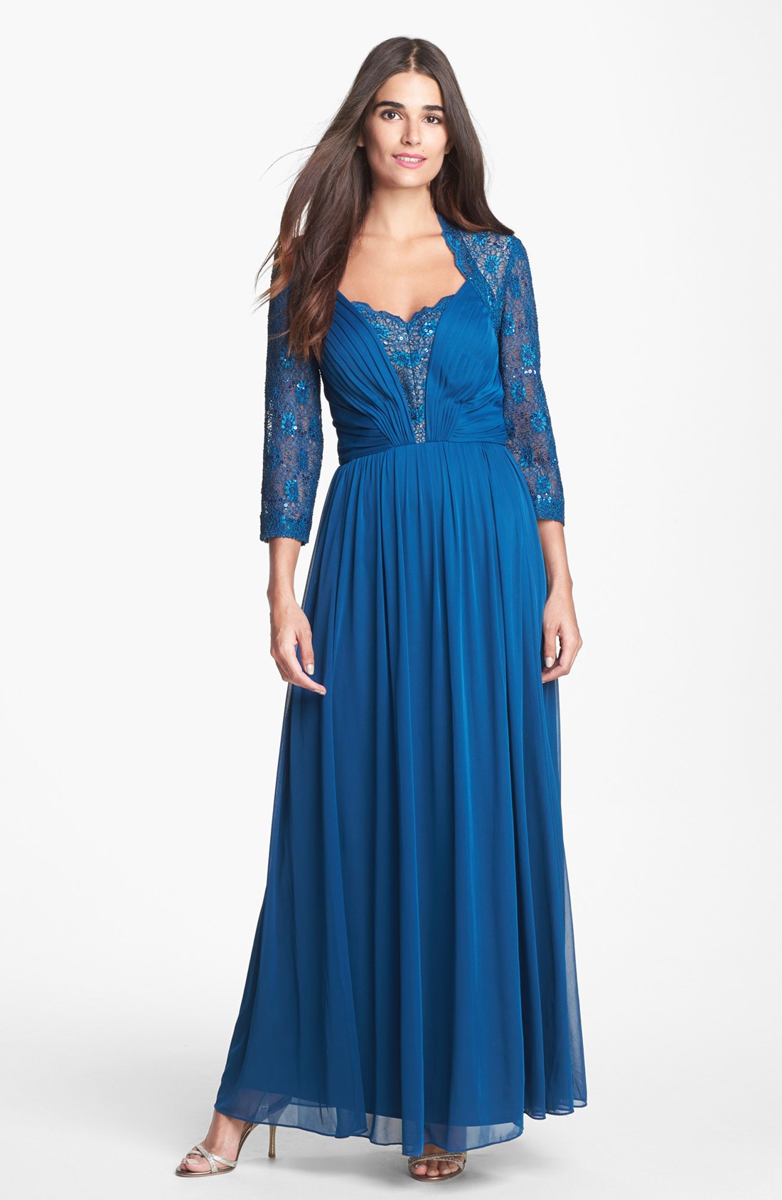 Alex Evenings Lace Mesh Gown in Blue (Prussian Blue) | Lyst
