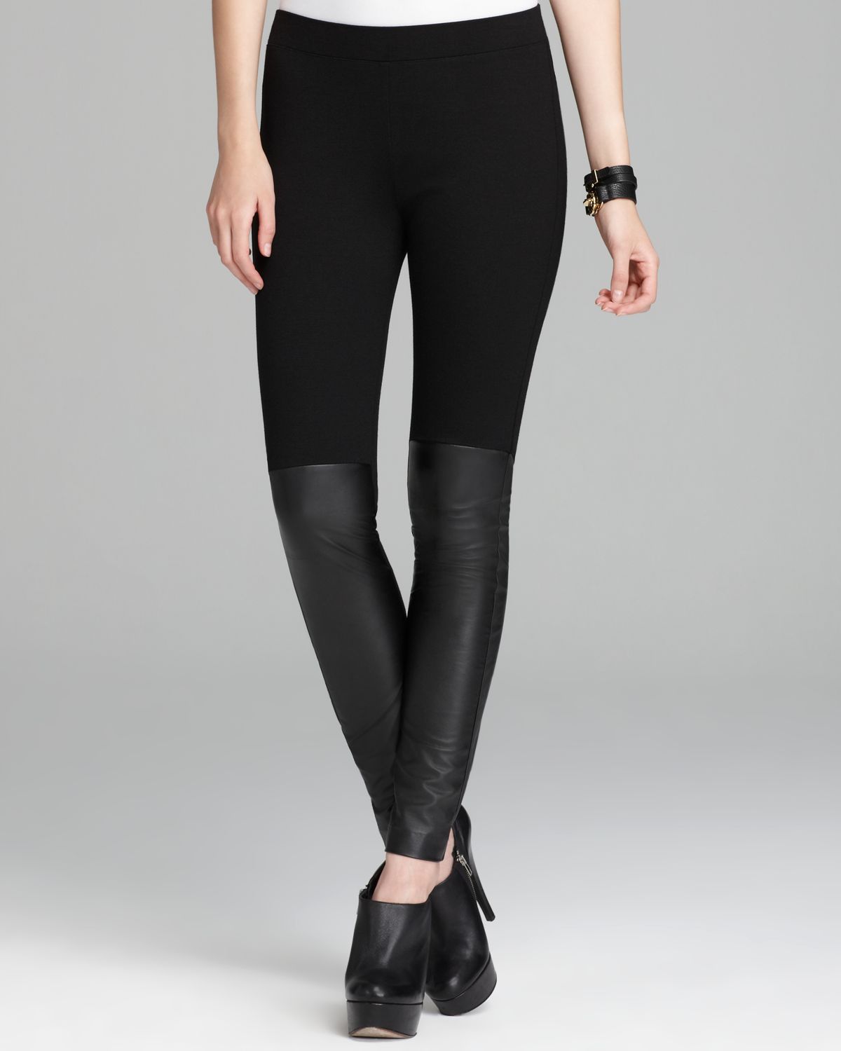 DKNY Leggings with Leather Front Panels in Black/Black (Black) - Lyst