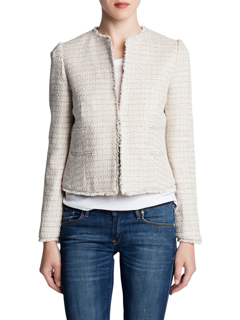 Mango Frayed Edge Boucle Jacket in Natural White (White) Lyst