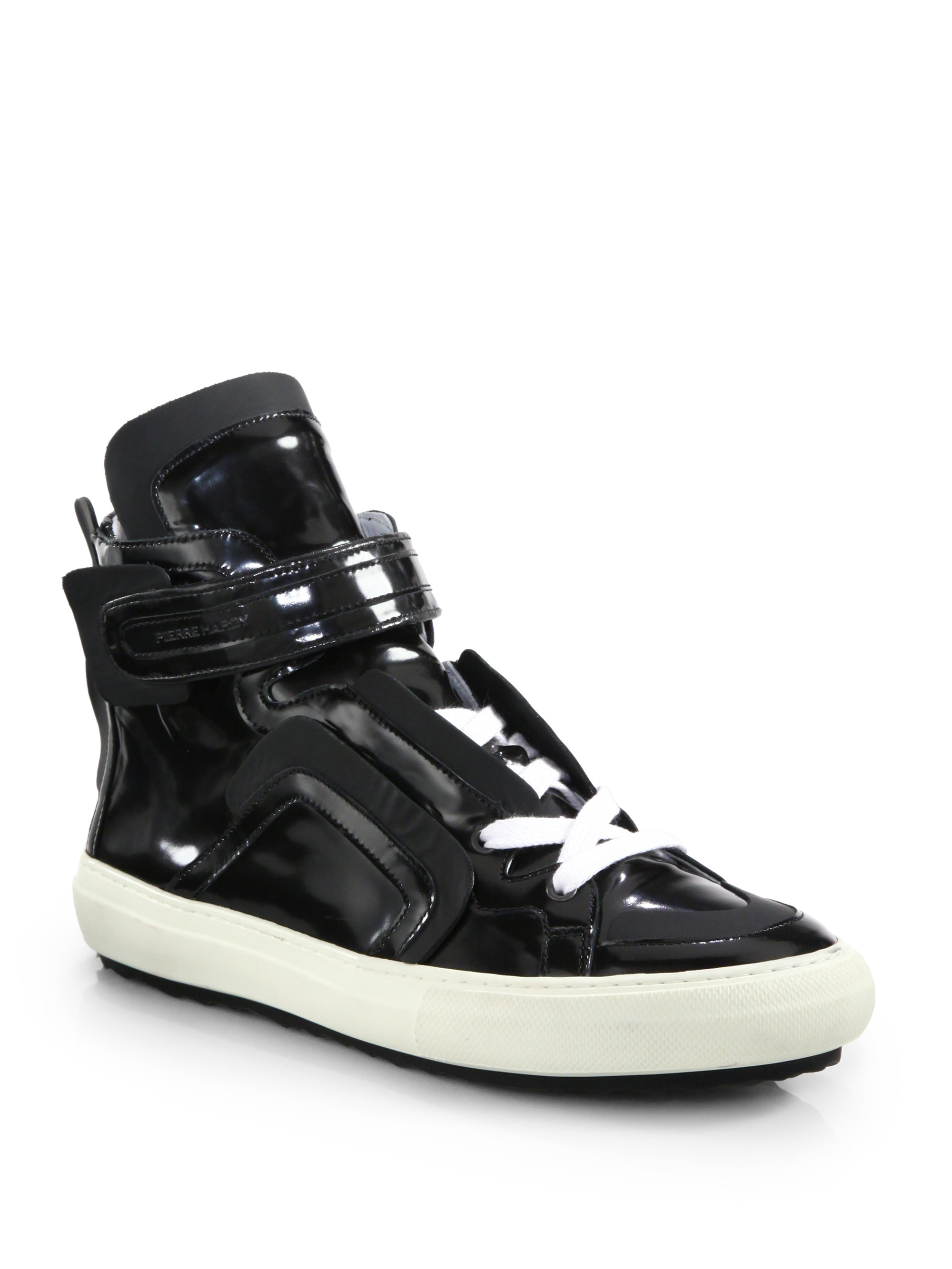 black shiny high top sneakers