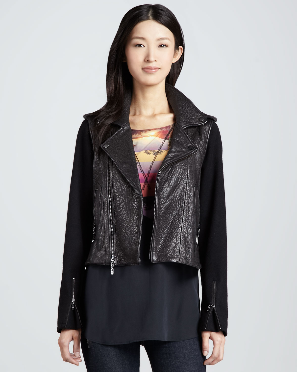 Lyst - Rebecca minkoff Wolf Zipoffsleeve Leather Jacket in Black
