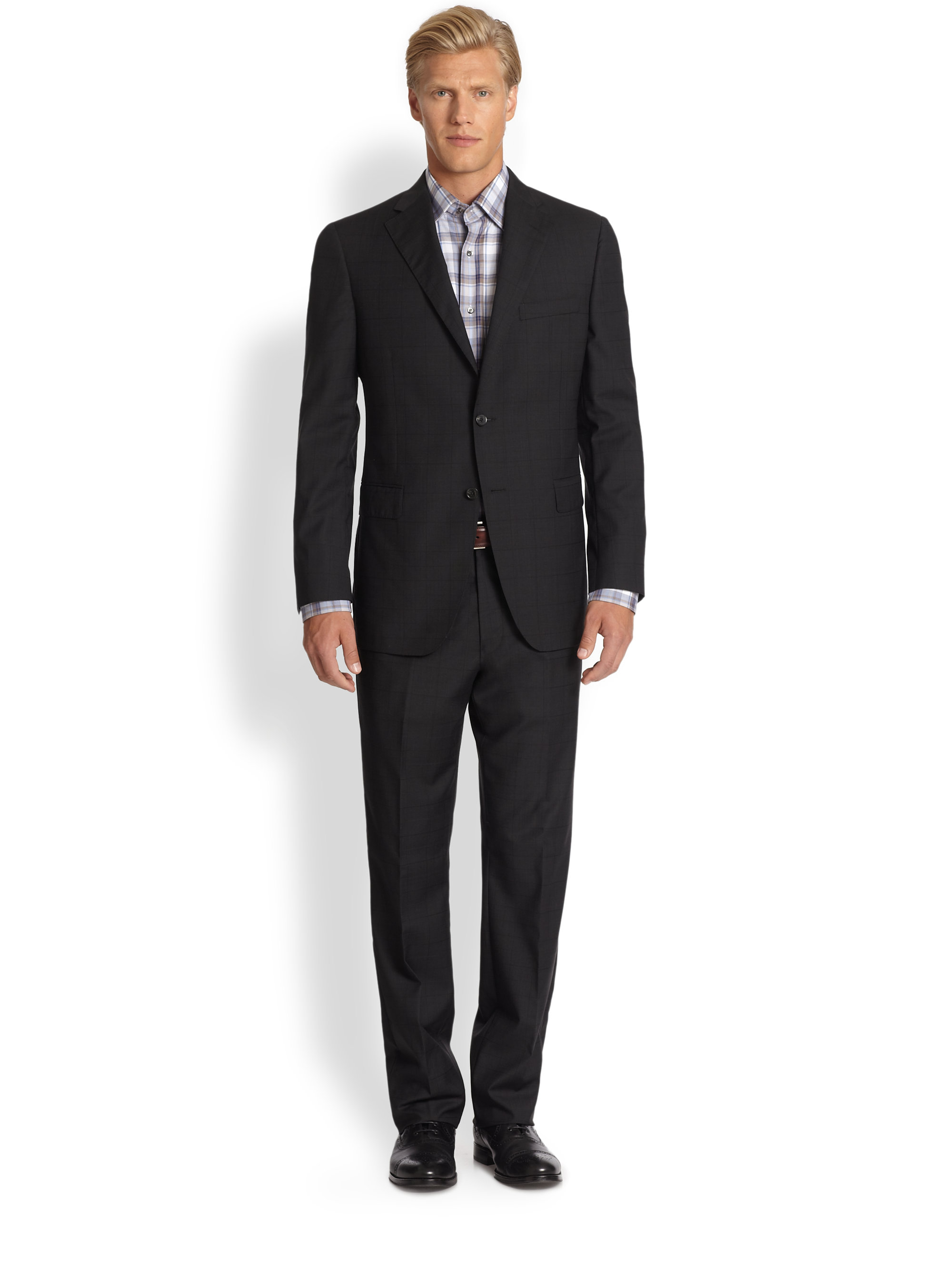 Lyst Saks Fifth Avenue Birdseye Windowpane Wool Suit in Black for Men