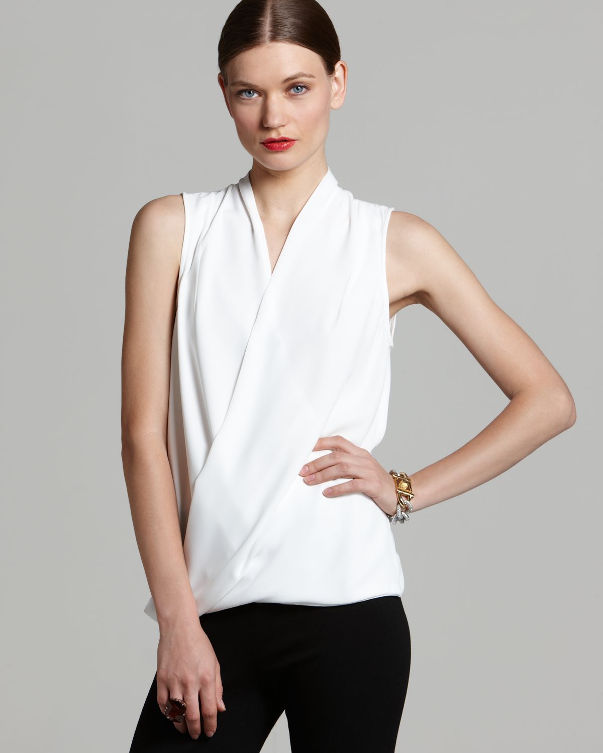 sleeveless wrap shirt