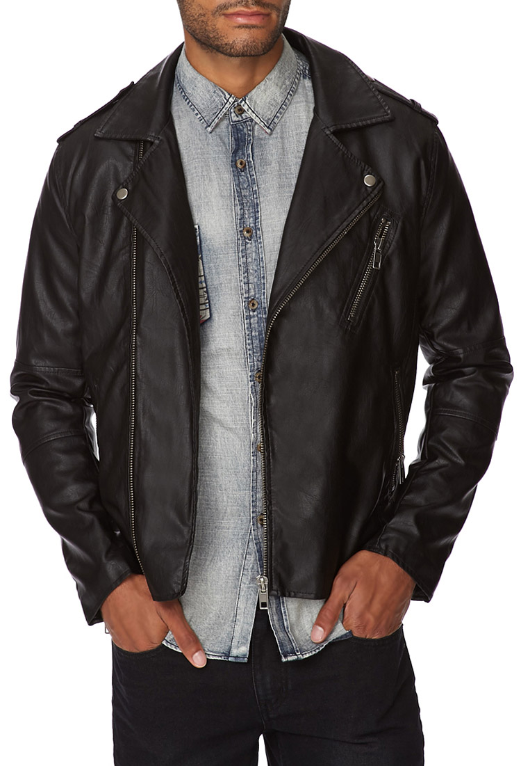Lyst - Forever 21 Faux Leather Moto Jacket in Black for Men