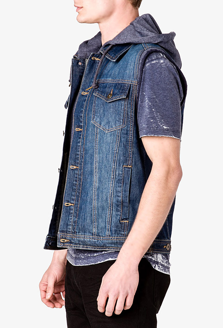 Lyst Forever 21 Heathered Hood Denim Vest in Blue for Men