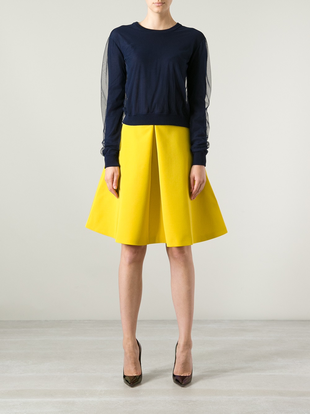 yellow fit and flare skirt