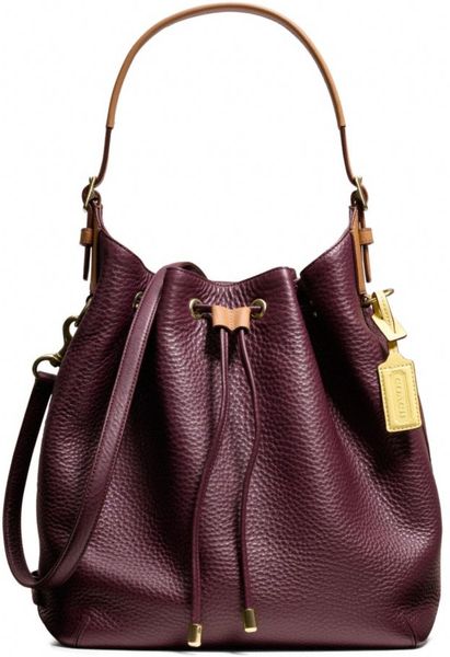 Coach Soft Legacy Drawstring Shoulder Bag in Pebbled Leather in Brown (BRASS/EGGPLANT) | Lyst