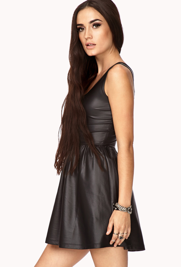 fit and flare leather dress