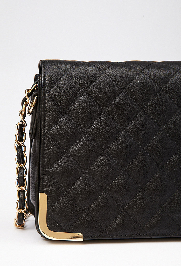 Forever 21 Quilted Metal Trim Crossbody Bag in Black - Lyst