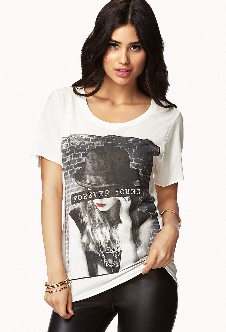 Forever 21 Forever Young Graphic Tee in White (Ivory/black) | Lyst
