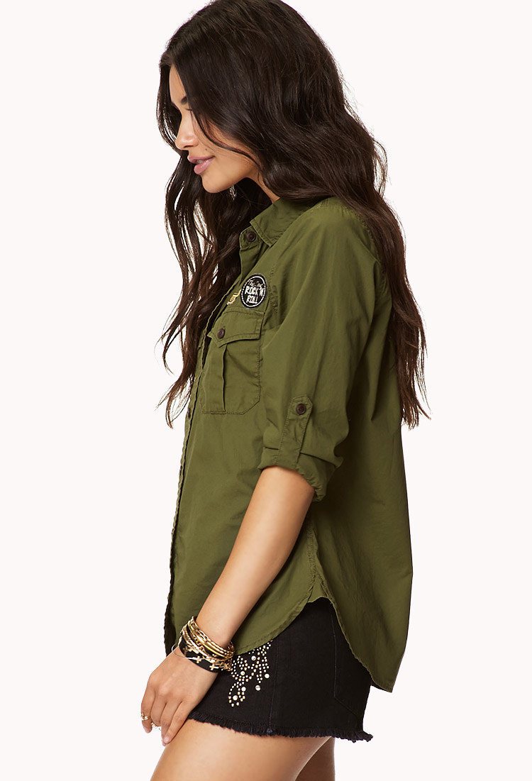 Lyst Forever 21 Military Inspired Button Down Shirt in Green