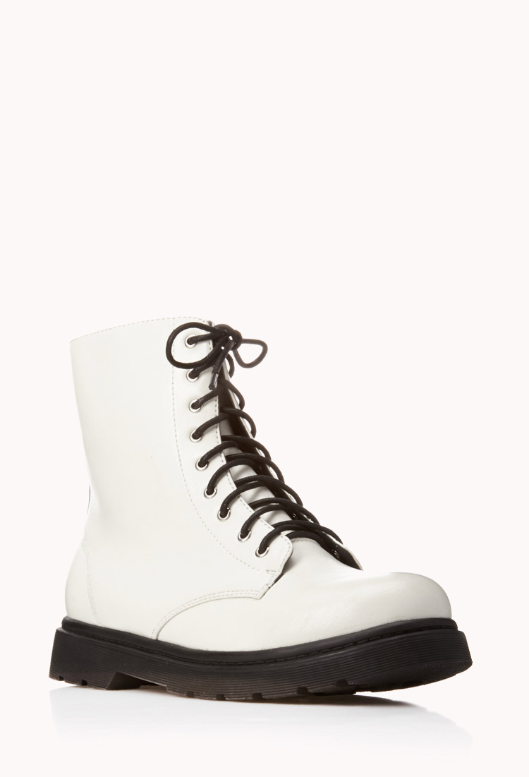 Forever 21 Sleek Combat Boots in White 