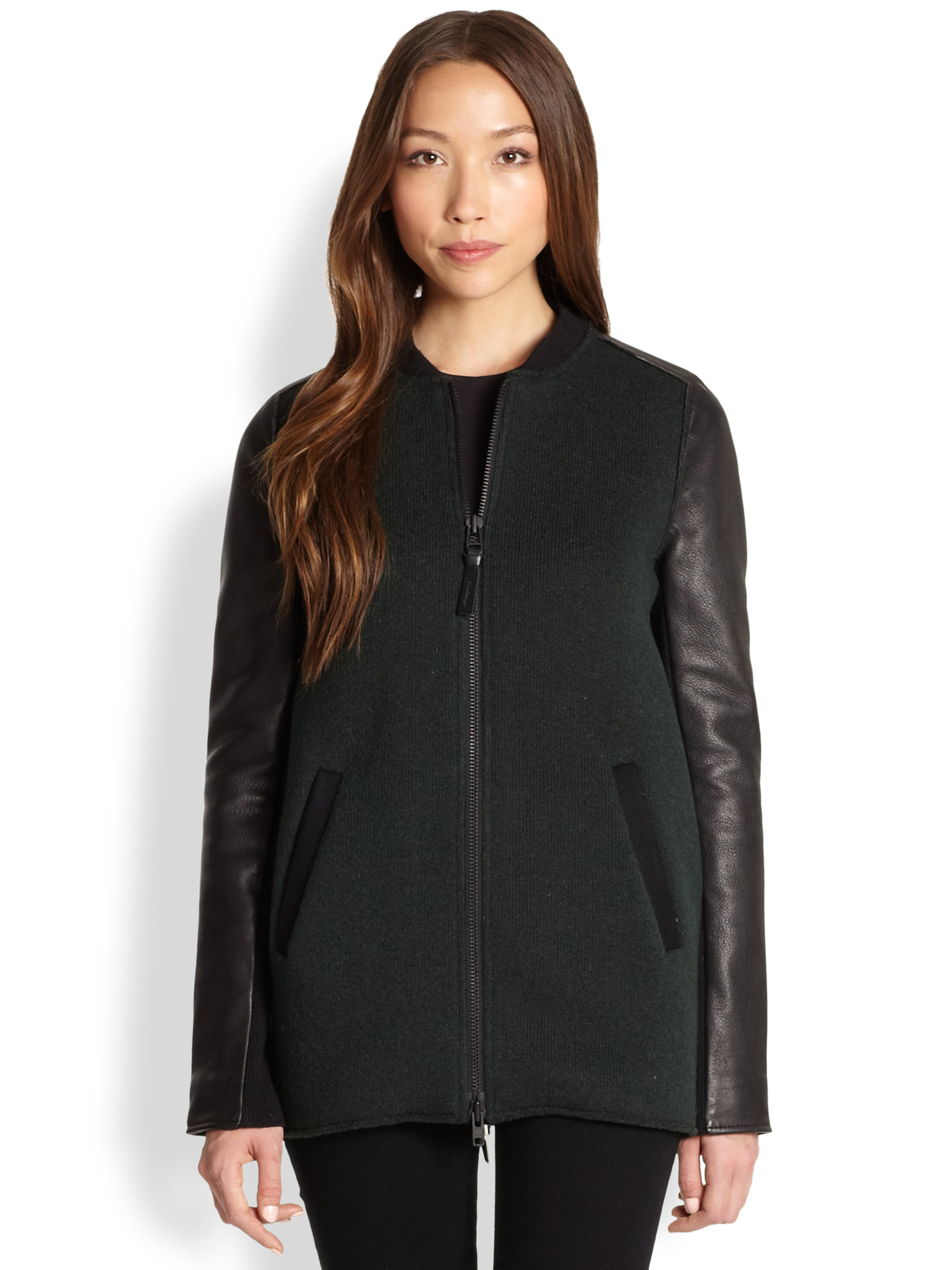 Mackage Wool Knit Leather Jacket in Green Lyst