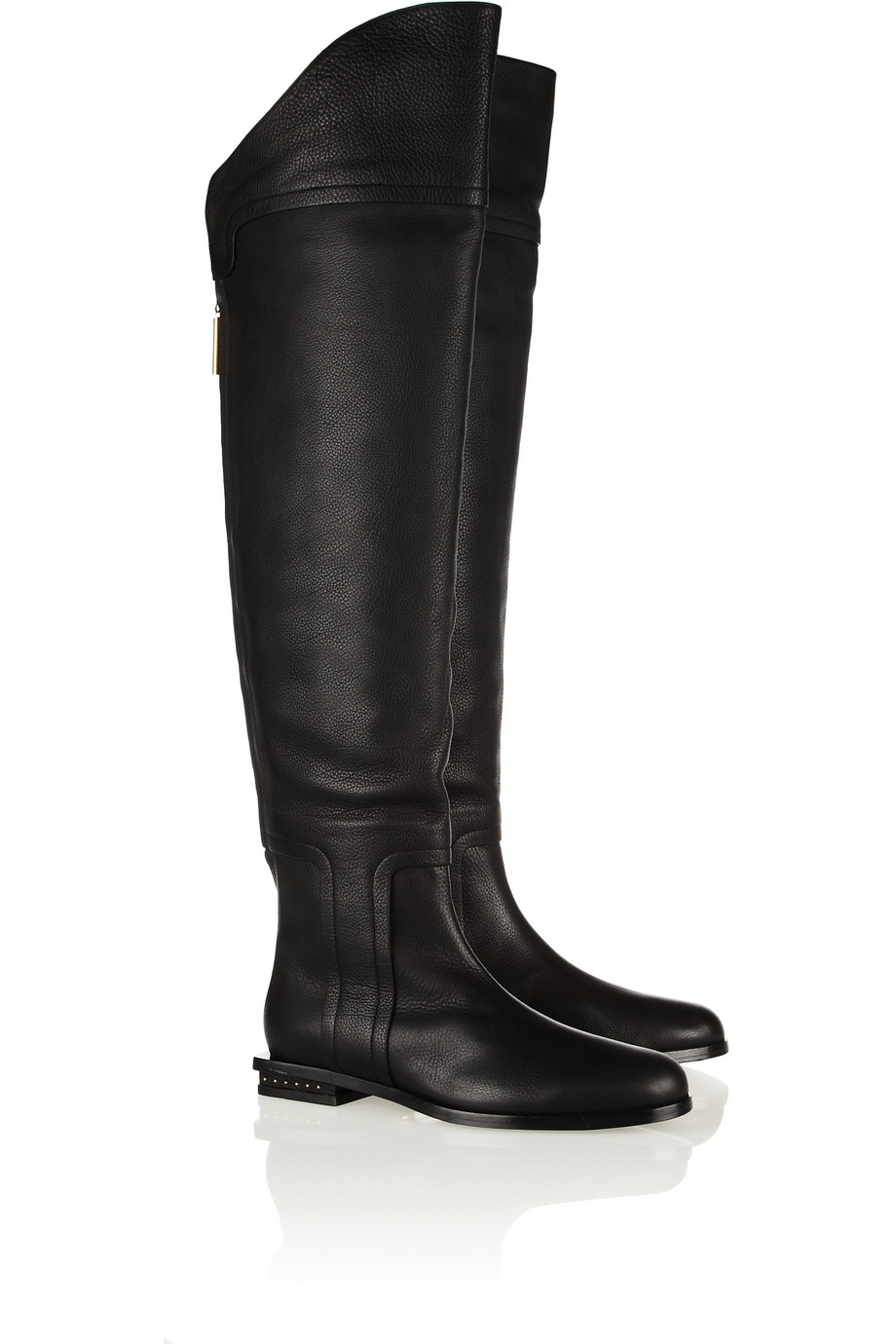 black over the knee leather flat boots