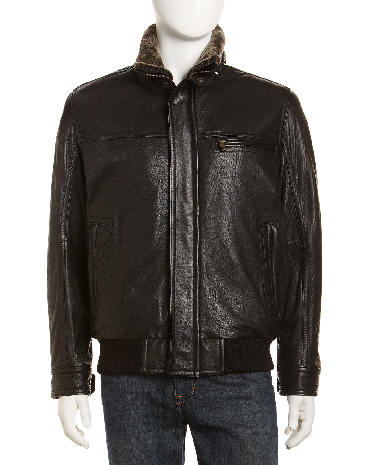 Marc New York By Andrew Marc Nucky Furcollar Leather Bomber Jacket ...