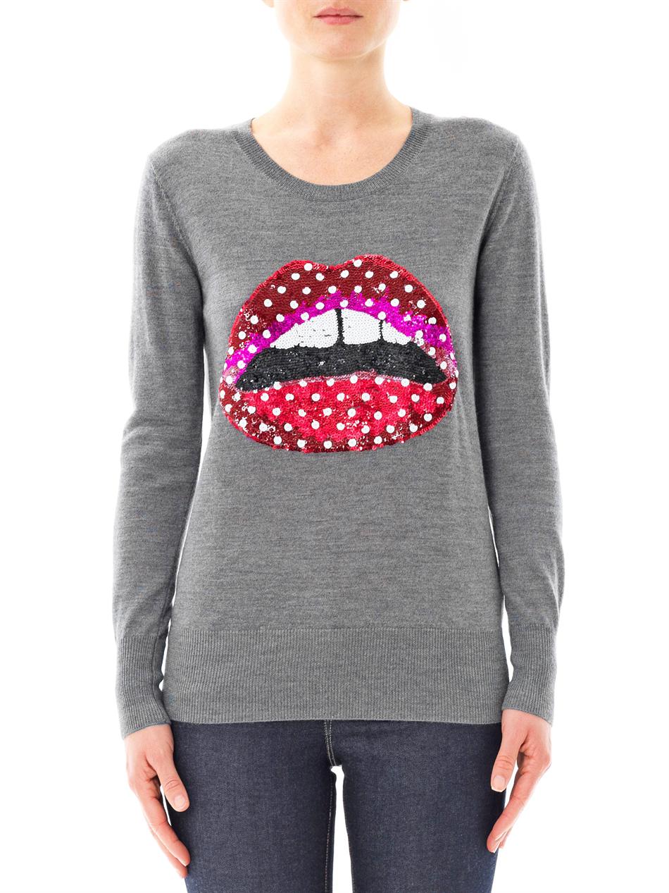 Markus Lupfer Lips Sequin Sweater in Grey (Gray) Lyst
