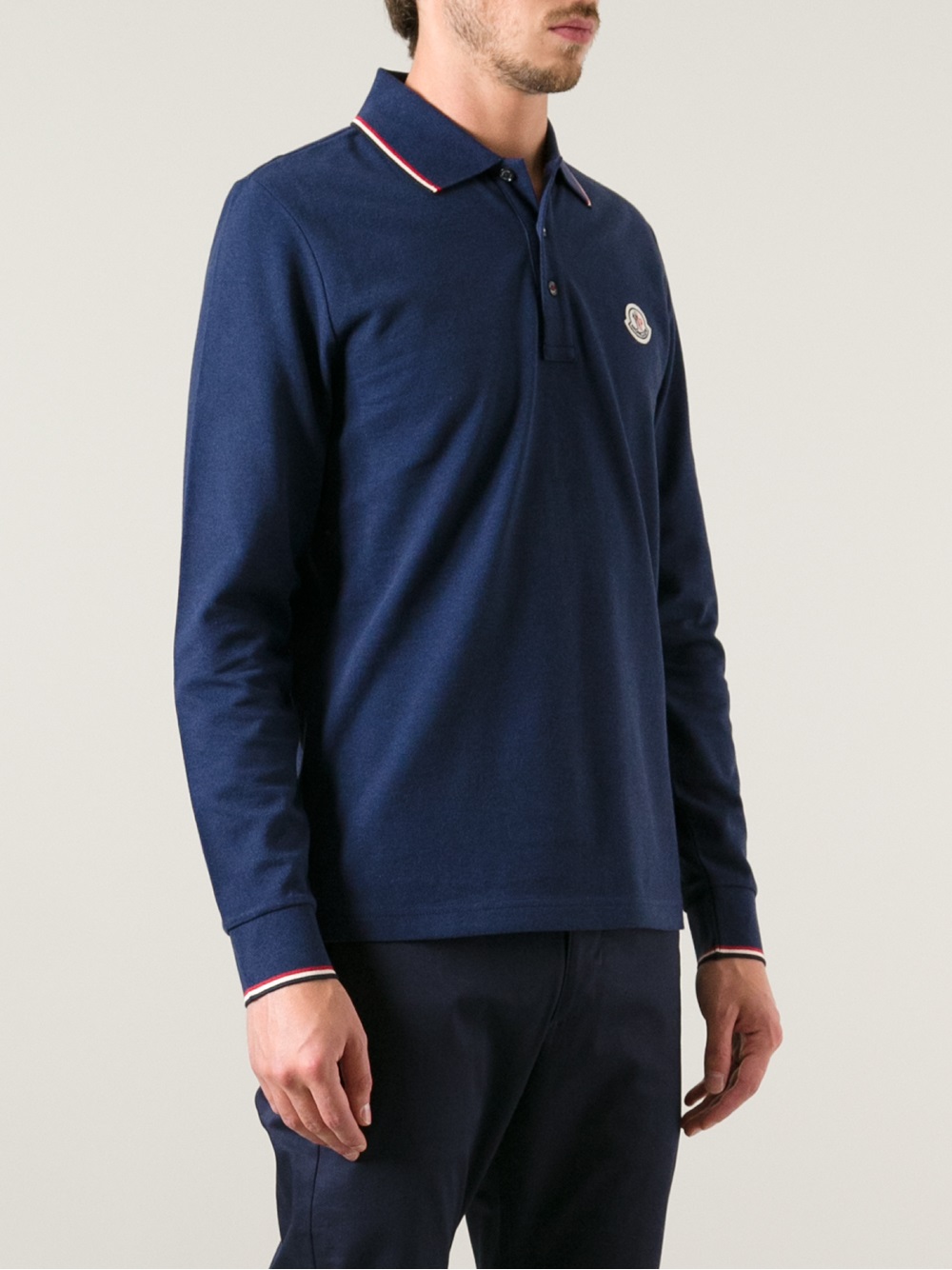 Moncler Long Sleeve Polo Shirt in Blue for Men - Lyst