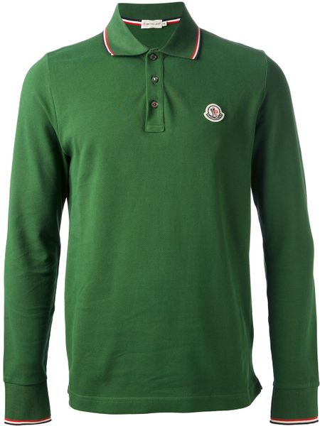 Moncler Long Sleeve Polo Shirt in Green for Men | Lyst