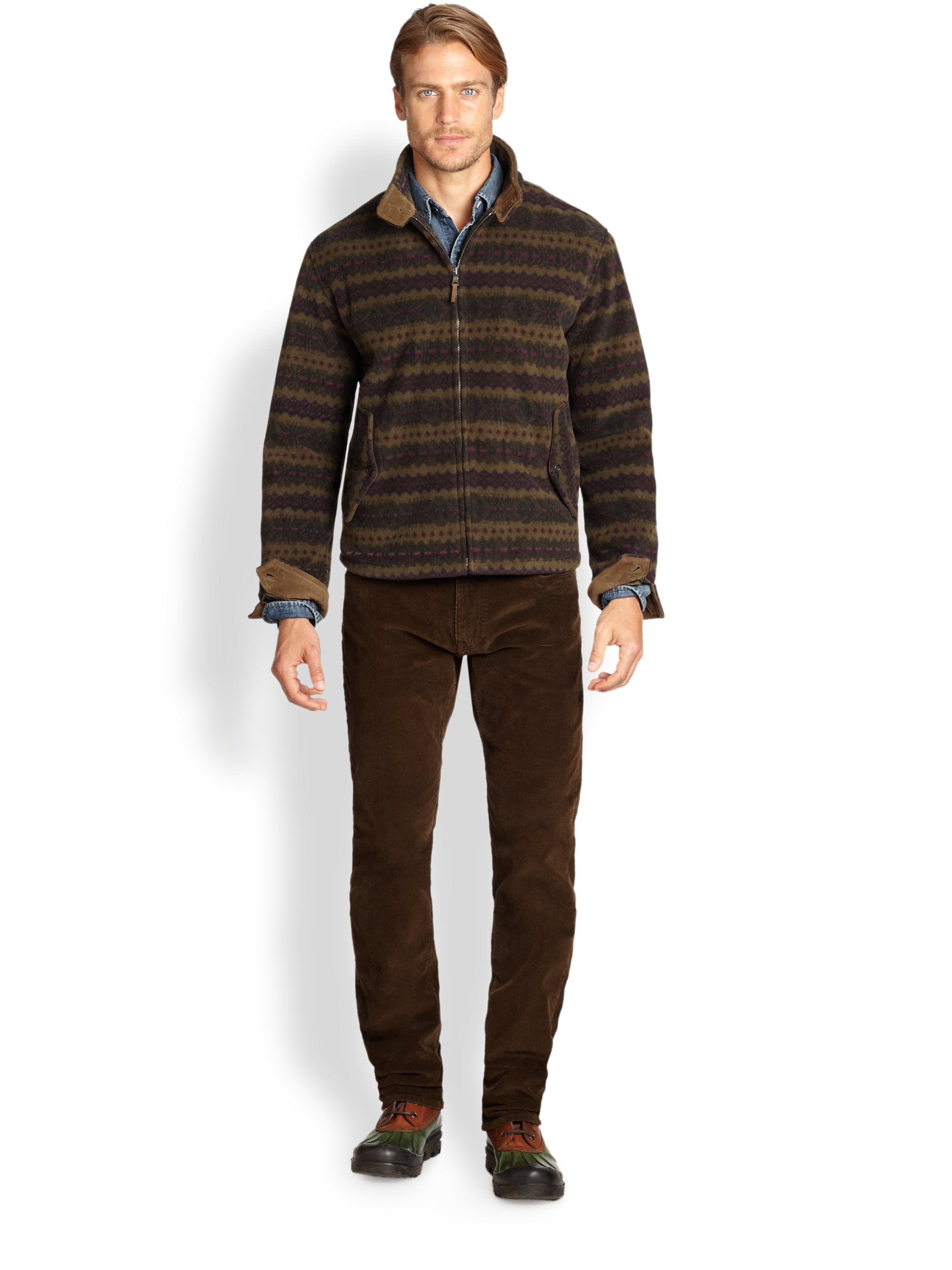 Polo Ralph Lauren Fair Isle Fleece Jacket in Brown for Men Lyst