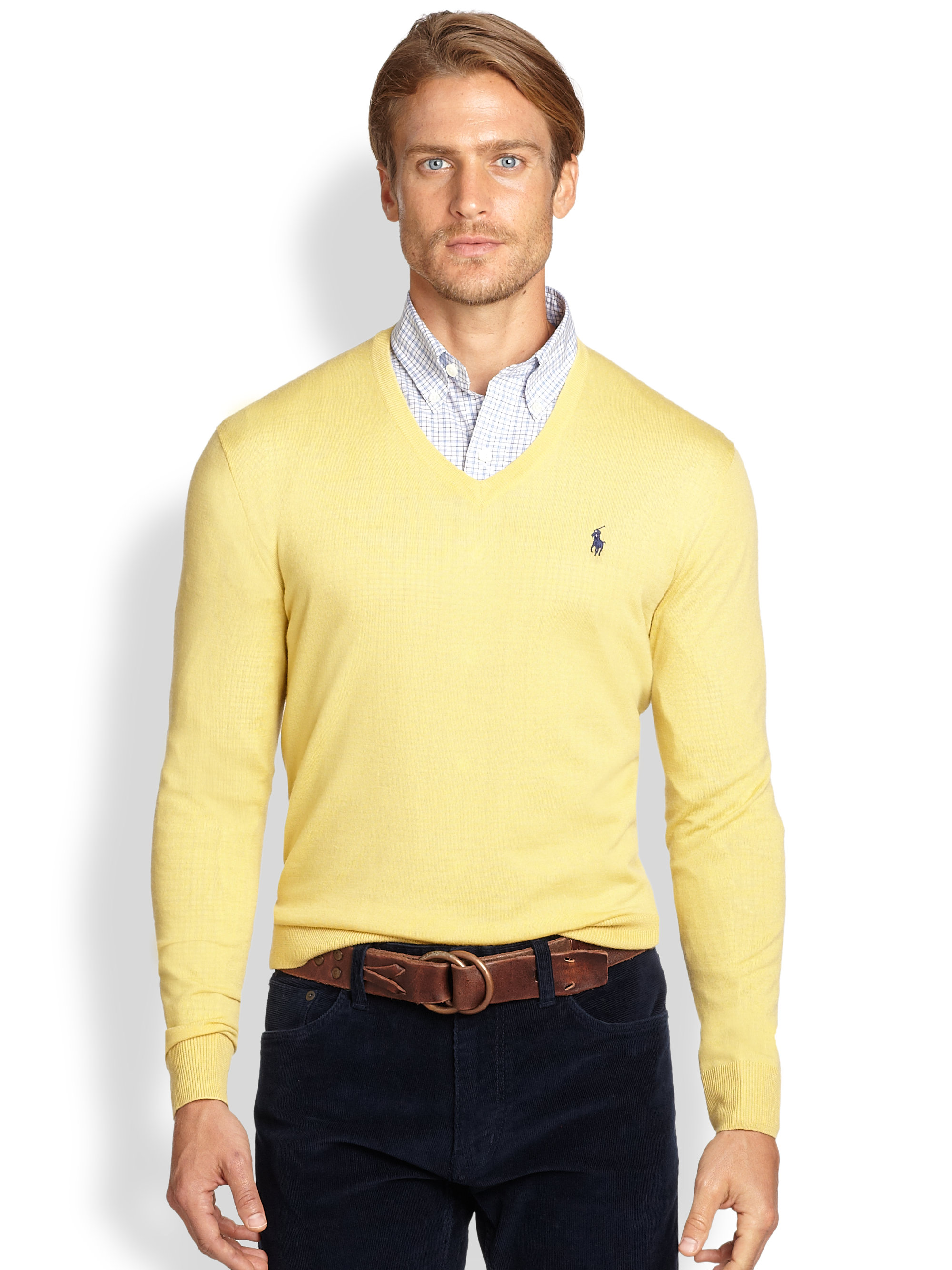 Polo ralph lauren Merino Wool Vneck Sweater in Yellow for Men | Lyst