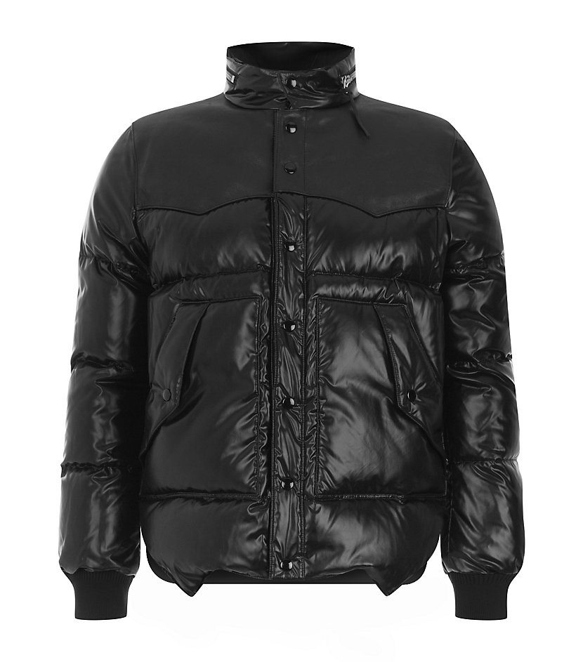 Saint Laurent Leather Trim Puffer Jacket in Black for Men | Lyst