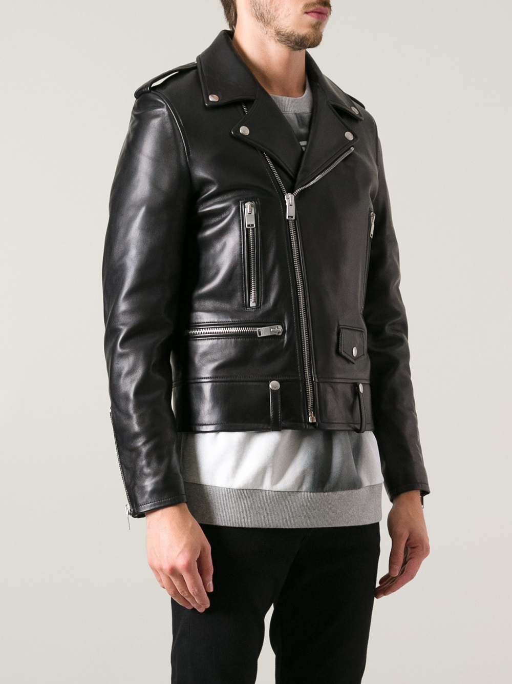 Lyst - Saint Laurent Slim Leather Jacket in Black for Men