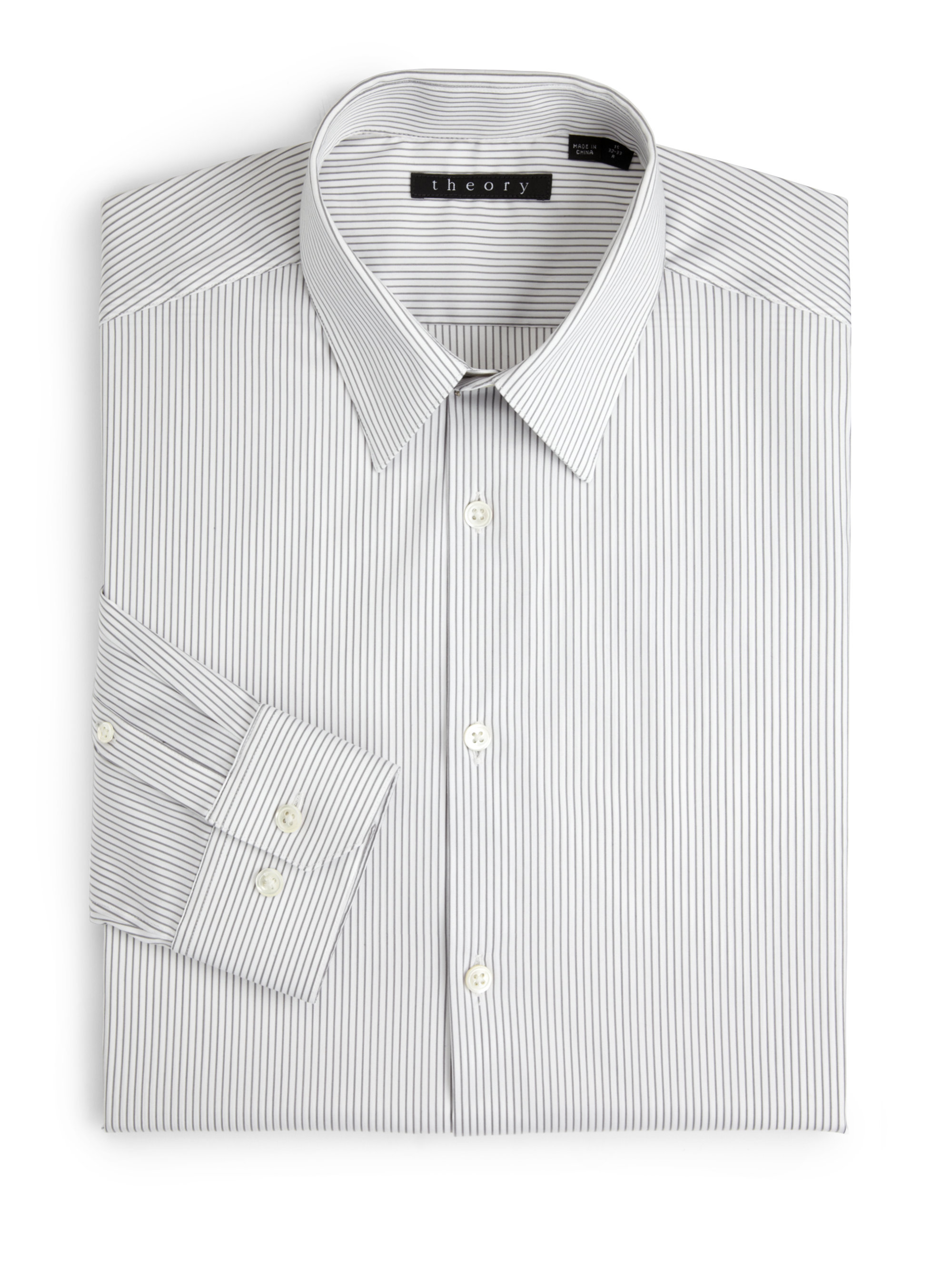 white dress shirt with black pinstripes
