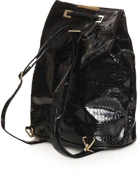 Topshop Patent Croc Backpack in Black | Lyst