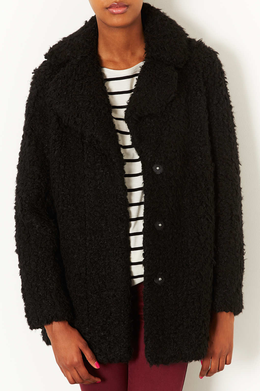 Teddy Fur Pea Coat Black Tradingbasis Top Teddy Fur Pea Coat In Black Lyst