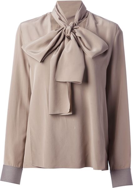 Victoria Beckham Pussy Bow Blouse in Gray (grey)