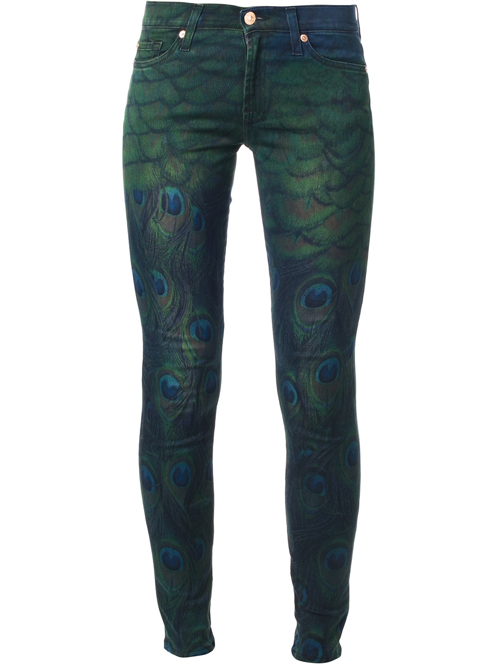 7 For All Mankind Peacock Print Skinny Jean in Blue | Lyst