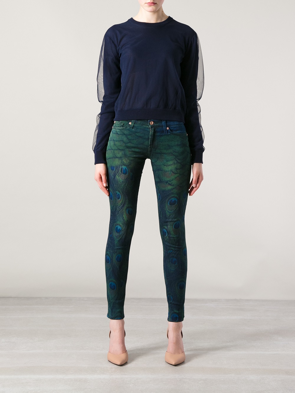 7 For All Mankind Peacock Print Skinny Jean in Blue | Lyst