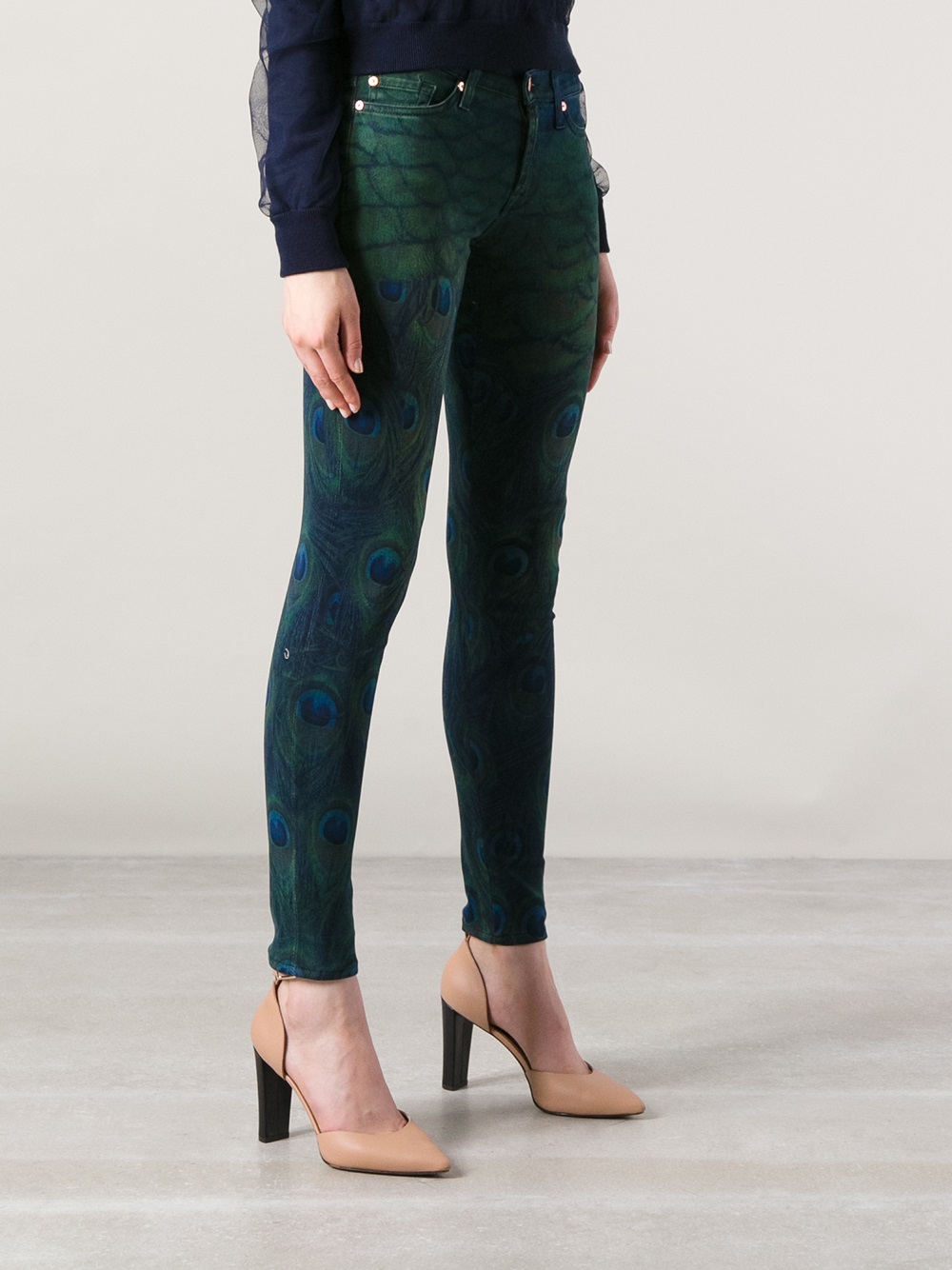7 For All Mankind Peacock Print Skinny Jean in Blue - Lyst