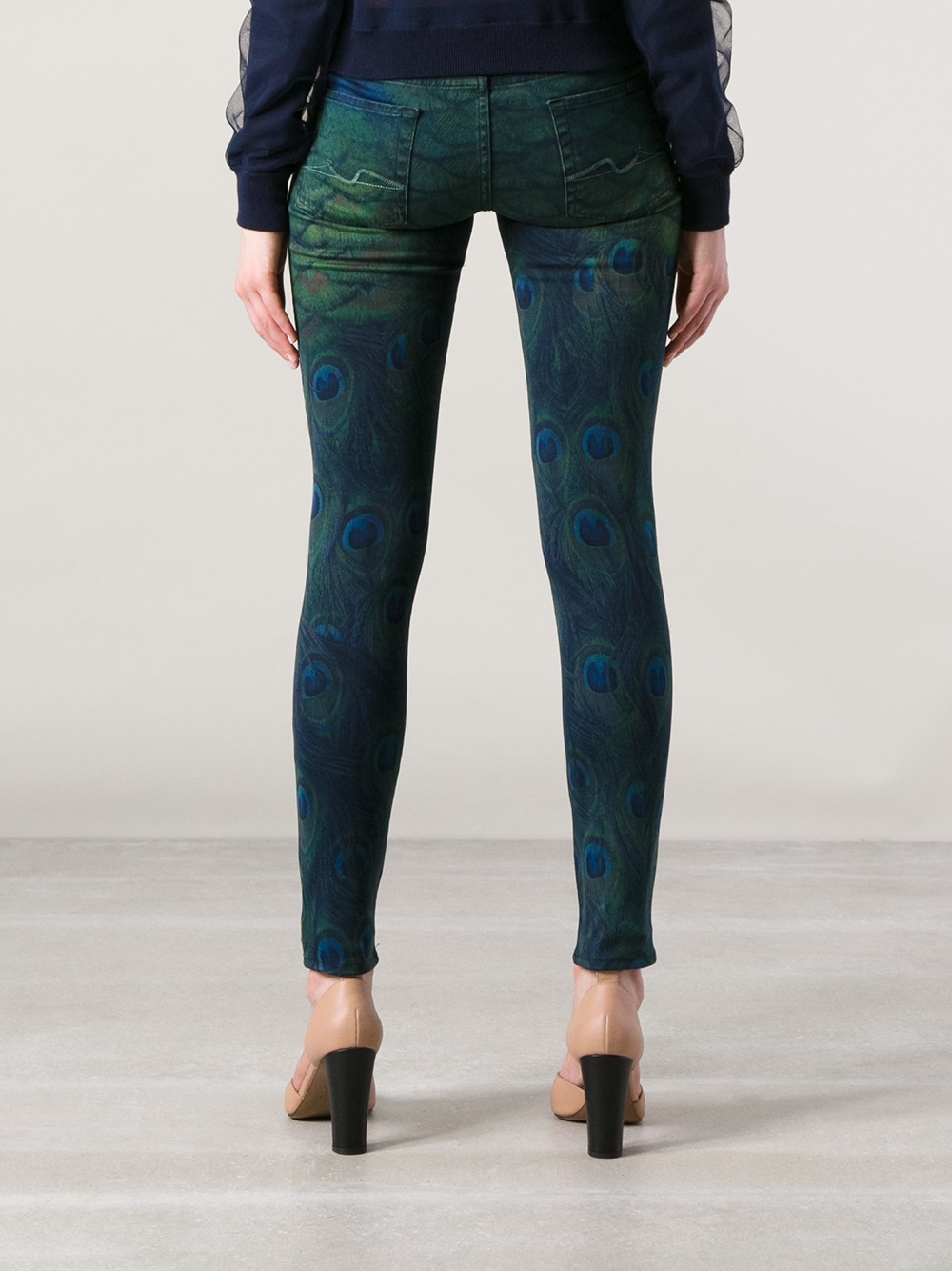 7 For All Mankind Peacock Print Skinny Jean in Blue - Lyst