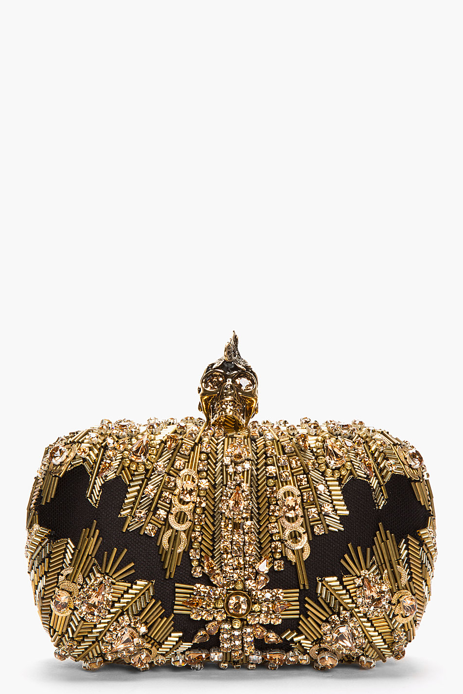 Alexander McQueen Gold Lace Punk Skull Glory Embroidered Box Clutch in