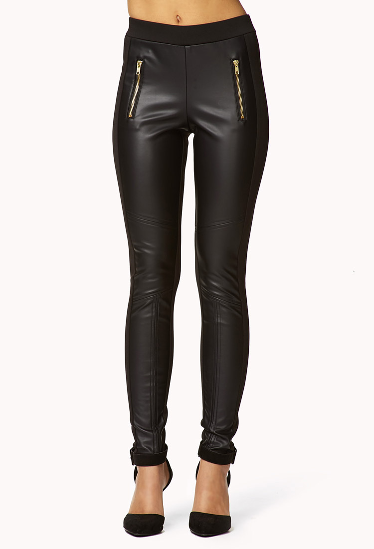 Lyst - Forever 21 Faux Leather Panel Leggings in Black