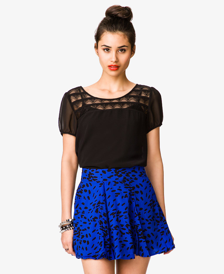 Lyst - Forever 21 Sheer Lace Panel Blouse in Black