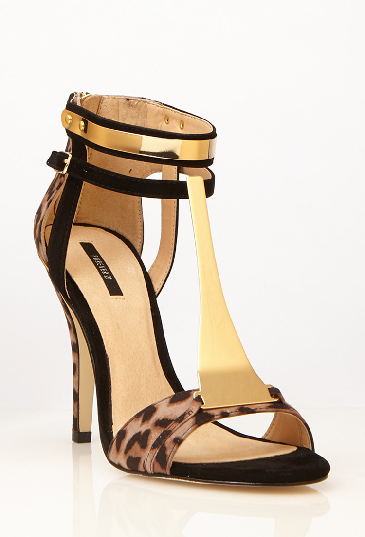 Lyst - Forever 21 Metal Tstrap Leopard Print Sandals in Brown