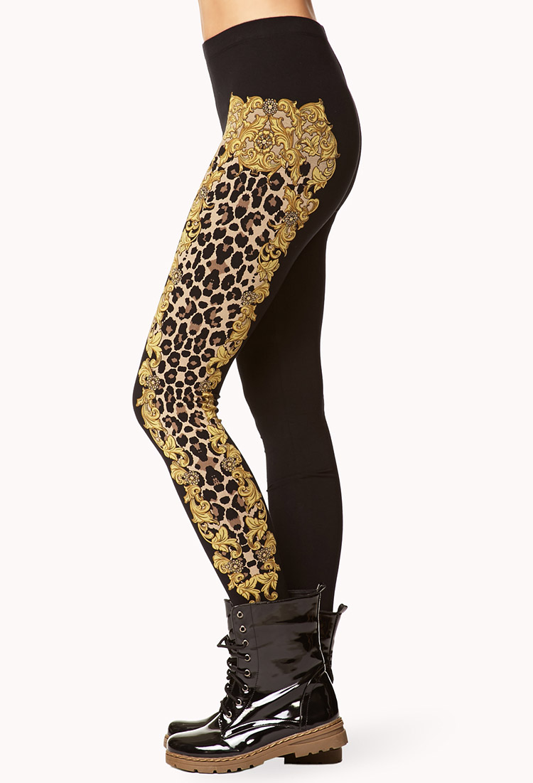 black leggings with leopard stripe