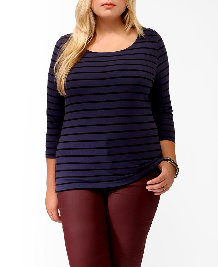 Lyst Forever 21 Plus Size Nautical Striped Buttoned Top in Blue